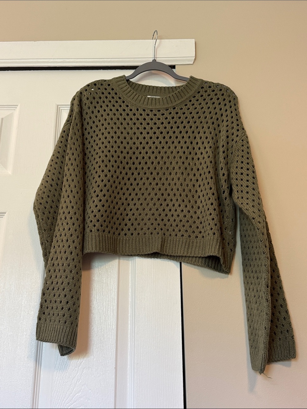 Ardene Olive Open-Knit Crewneck Sweater